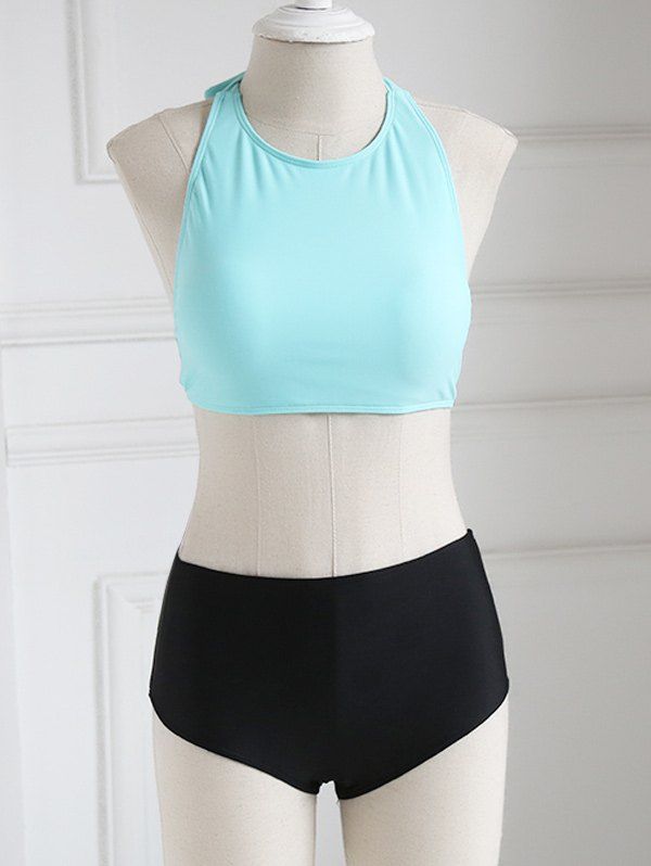 

Two Tone Halter Two Piece Swimwear, Light blue