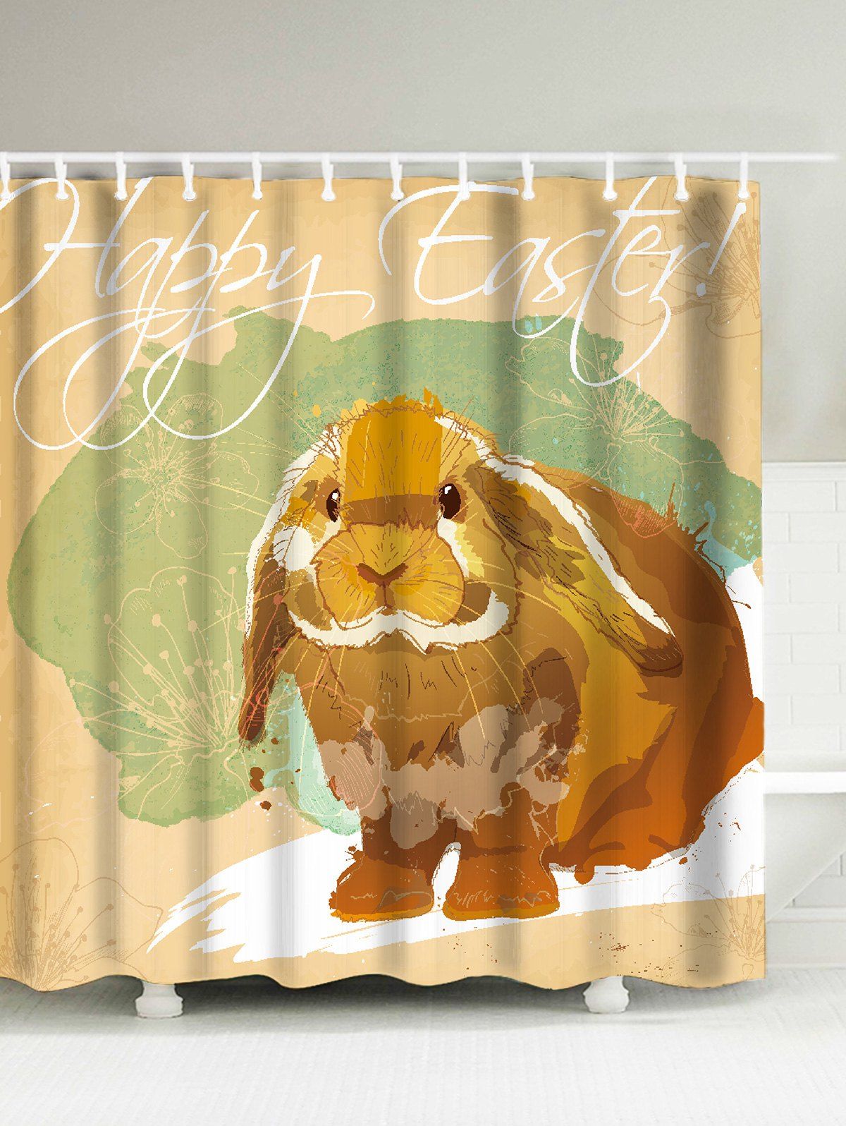 

Happy Easter Rabbit Print Waterproof Shower Curtain, Colormix