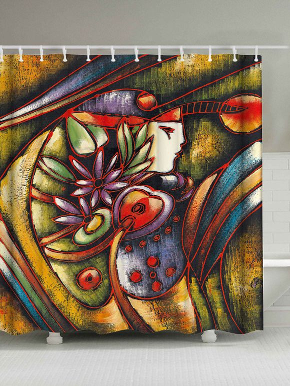 Art Peinture à l'huile Rideau de douche avec crochets - multicolore W71 INCH * L71 INCH