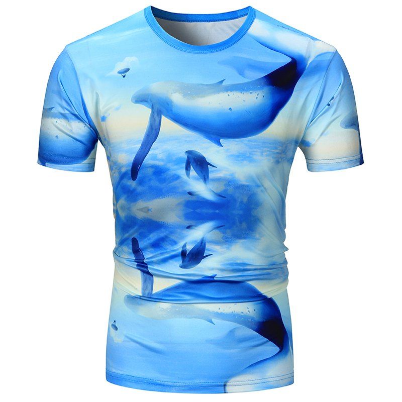 

3D Cetacean Print Short Sleeve T-Shirt, Colormix