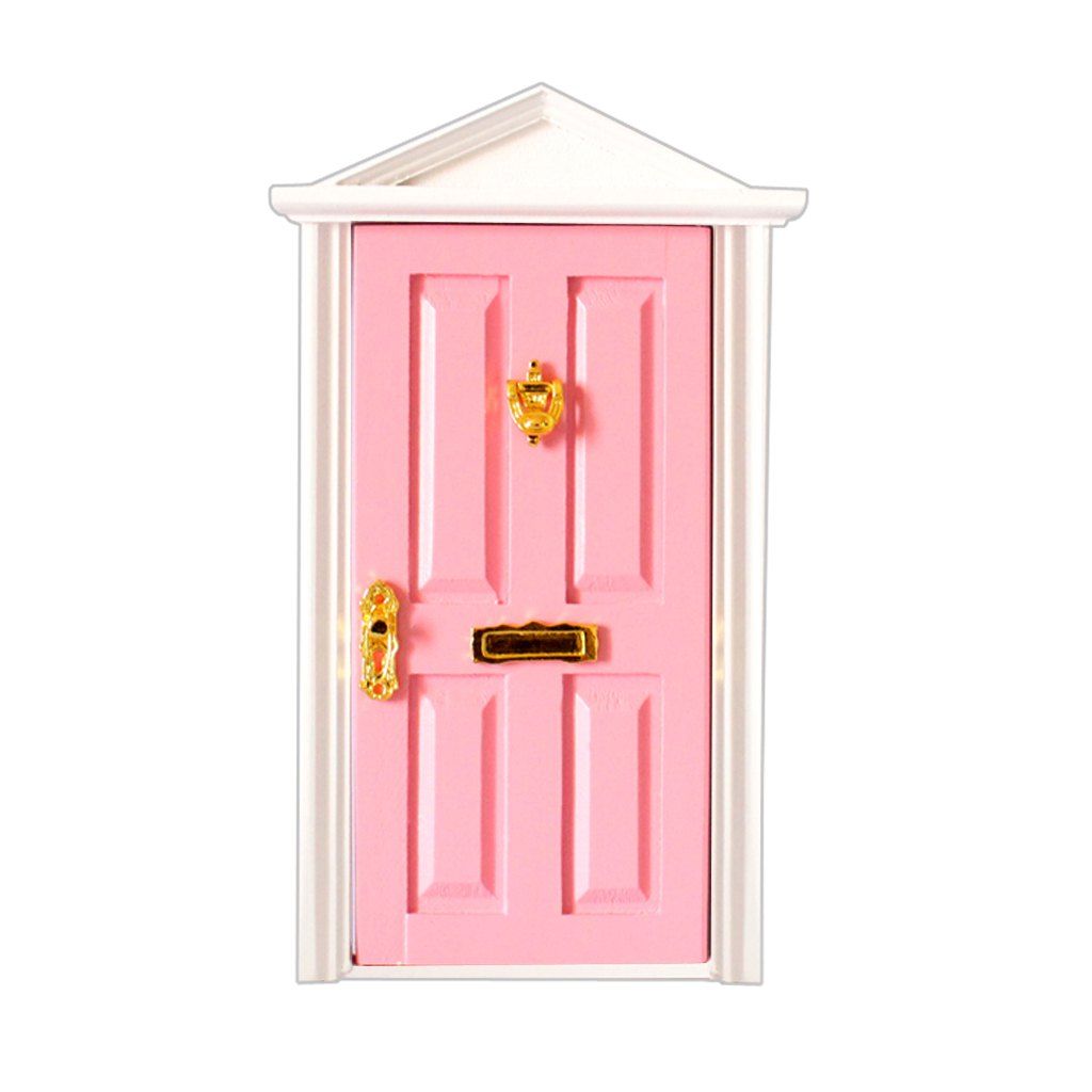 

1:12 Doll House Miniature Steepletop Door Children Toy, Pink