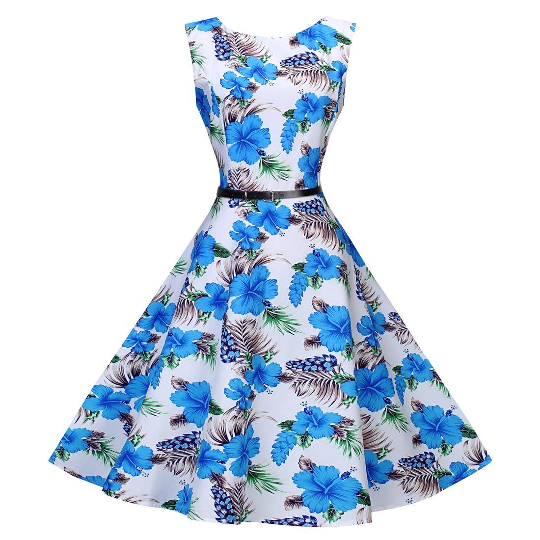 [17% OFF] 2021 Floral Print High Waist Retro Dress In BLUE | DressLily