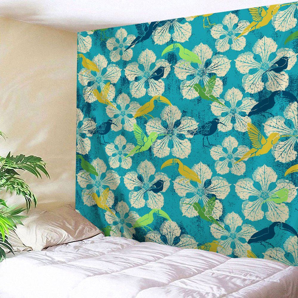 

Pastoral Floral Wall Hanging Throw Tapestry, Lake blue