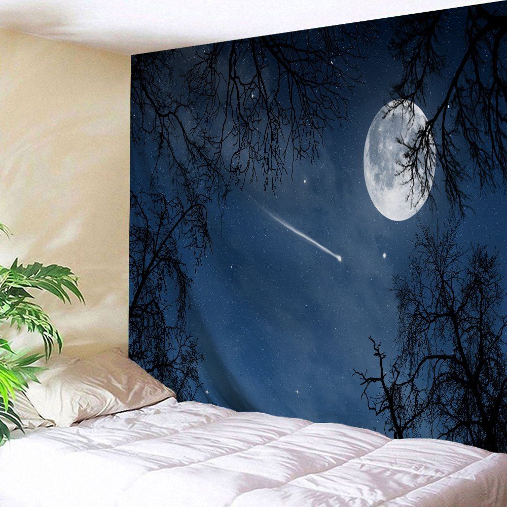 

Moonnight Meteor Fabric Decorative Wall Tapestry, Night blue