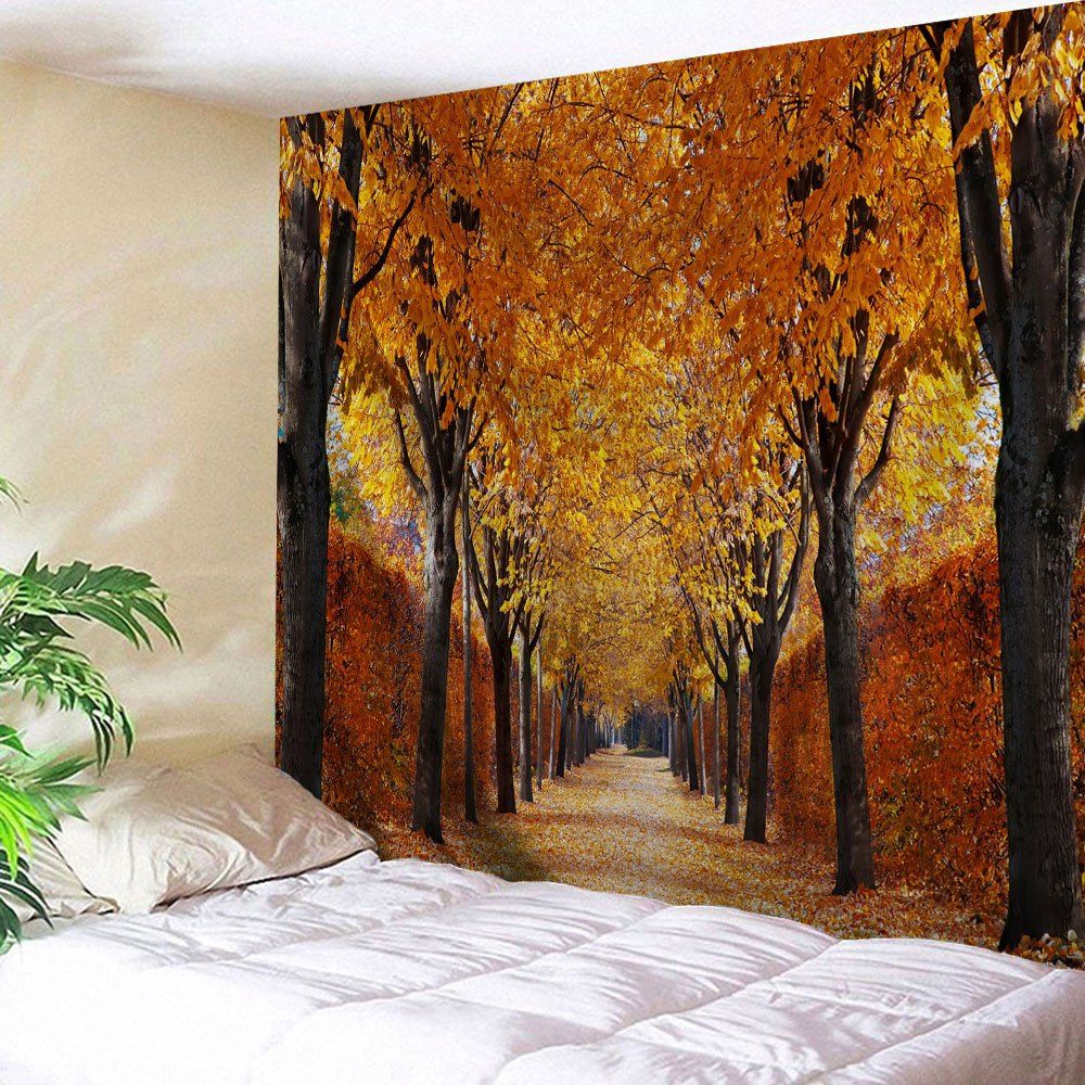 

Autumn Grove Scenery Print Throw Wall Tapestry, Gold brown