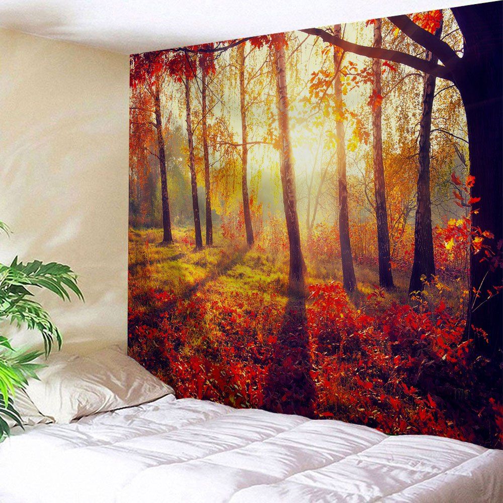 [41% OFF] 2021 Autumn Sunshine Forest Bedroom Wall Tapestry In ORANGE
