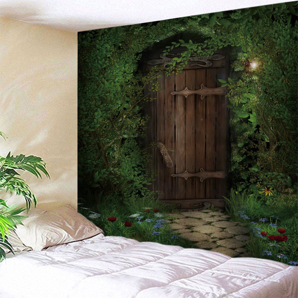 

Trees Wood Door Print Tapestry Wall Hanging Art, Green