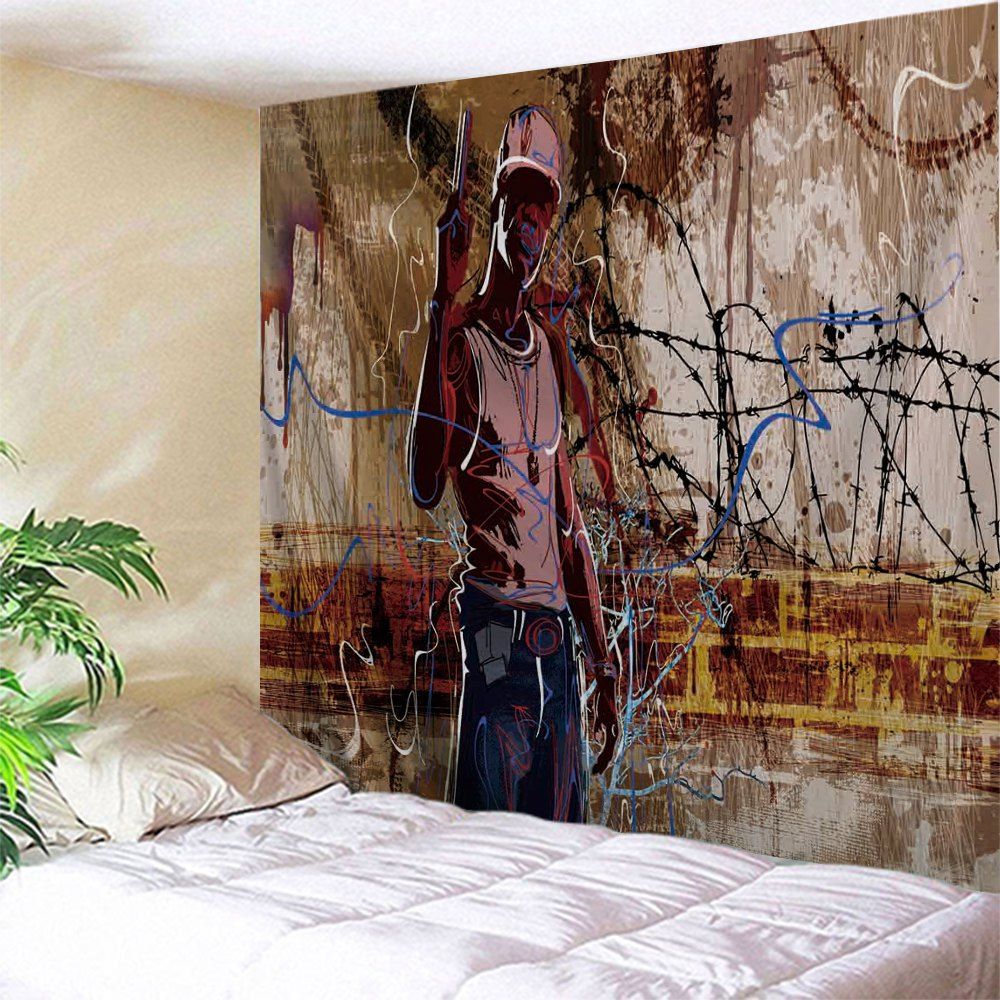

Cool Man Graffiti Print Tapestry Wall Hanging Art, Brown