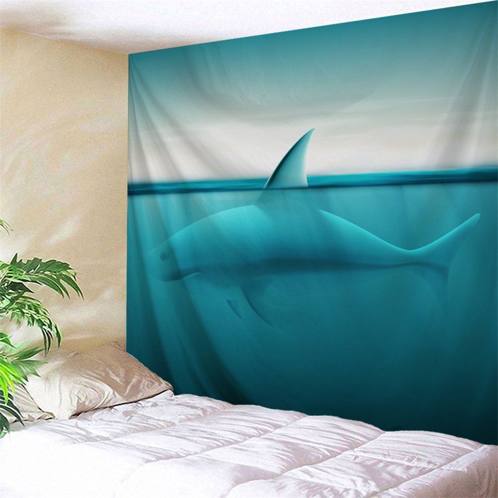 

Sea Shark Polyester Wall Tapestry For Dorm, Lake blue