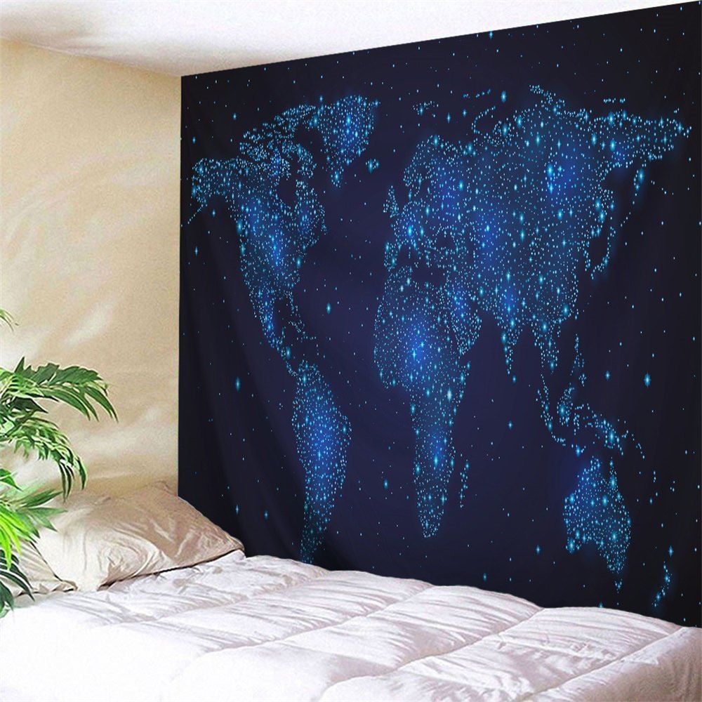 

Hanging Decor Starry World Map Wall Tapestry, Night blue