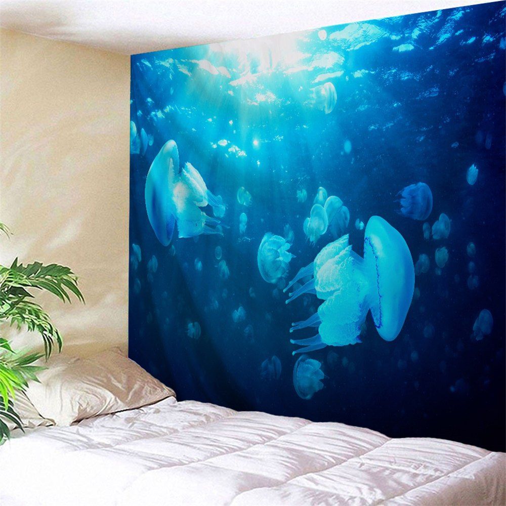 

Ocean Jellyfish Print Fabric Wall Art Tapestry, Blue