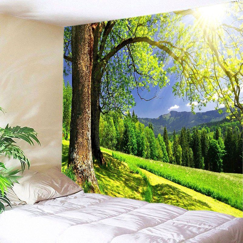 

Sunlight Trees View Print Tapestry Wall Hanging Art, Green
