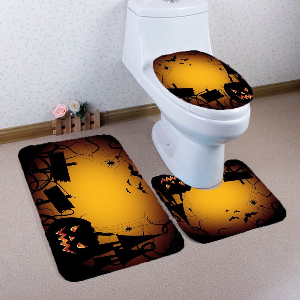 

Halloween Spider Printed Nonslip 3Pcs Bathroom Mats Set, Yellow