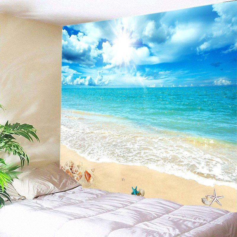 

Sunshine Beach View Print Tapestry Wall Hanging Art, Lake blue