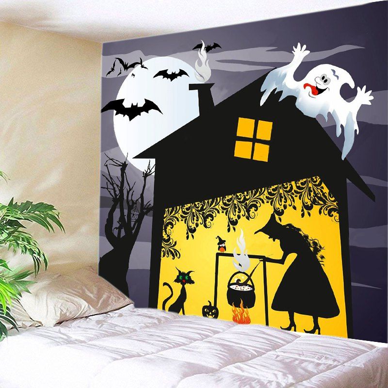 

Halloween Night Witch Print Tapestry Wall Hanging Art, Black
