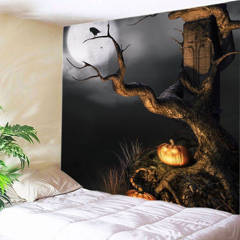 

Halloween Moon Tree Print Tapestry Wall Hanging Art, Black