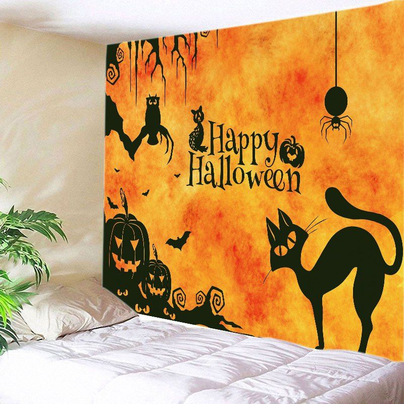 

Happy Halloween Animals Print Tapestry Wall Hanging Art, Deep yellow