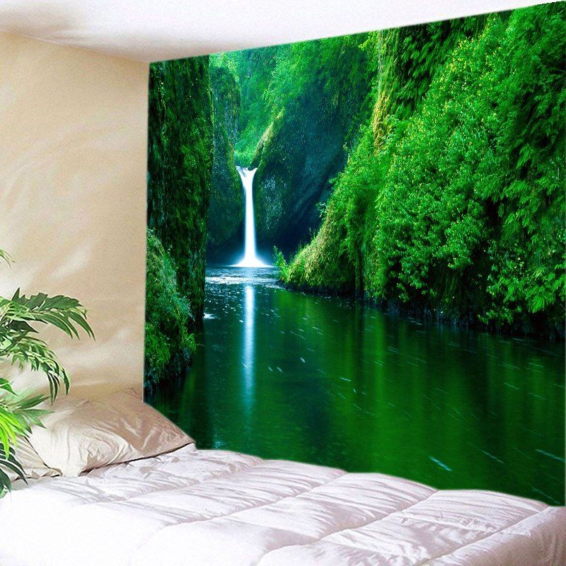 

Mountain Streams Falls Print Tapestry Wall Hanging Art, Green
