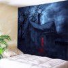 Tapisserie Murale D'Art Suspendu Halloween Imprimé Maison De La Nuit - Bleu profond W91 INCH * L71 INCH
