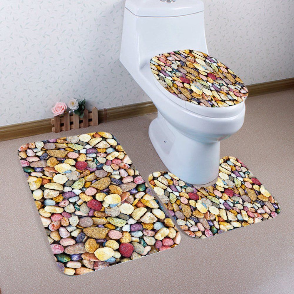 

Colorful Stones Pattern 3 Pcs Bathroom Toilet Mat, Colormix