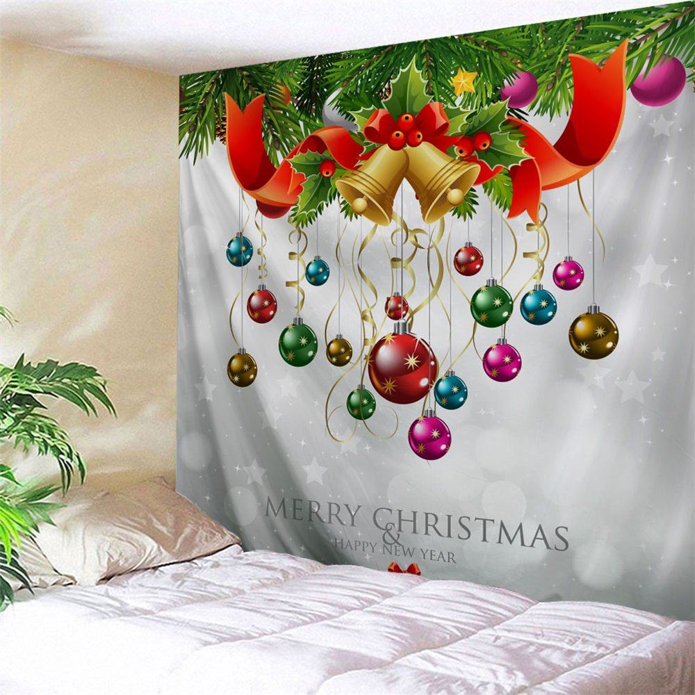 

Christmas Ball Bell Wall Hanging Tapestry, Grey white