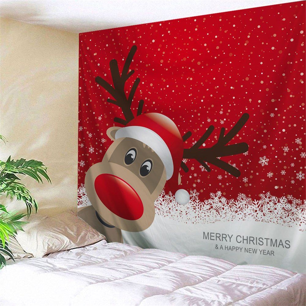 

Christmas Reindeer Printed Wall Art Tapestry, Red