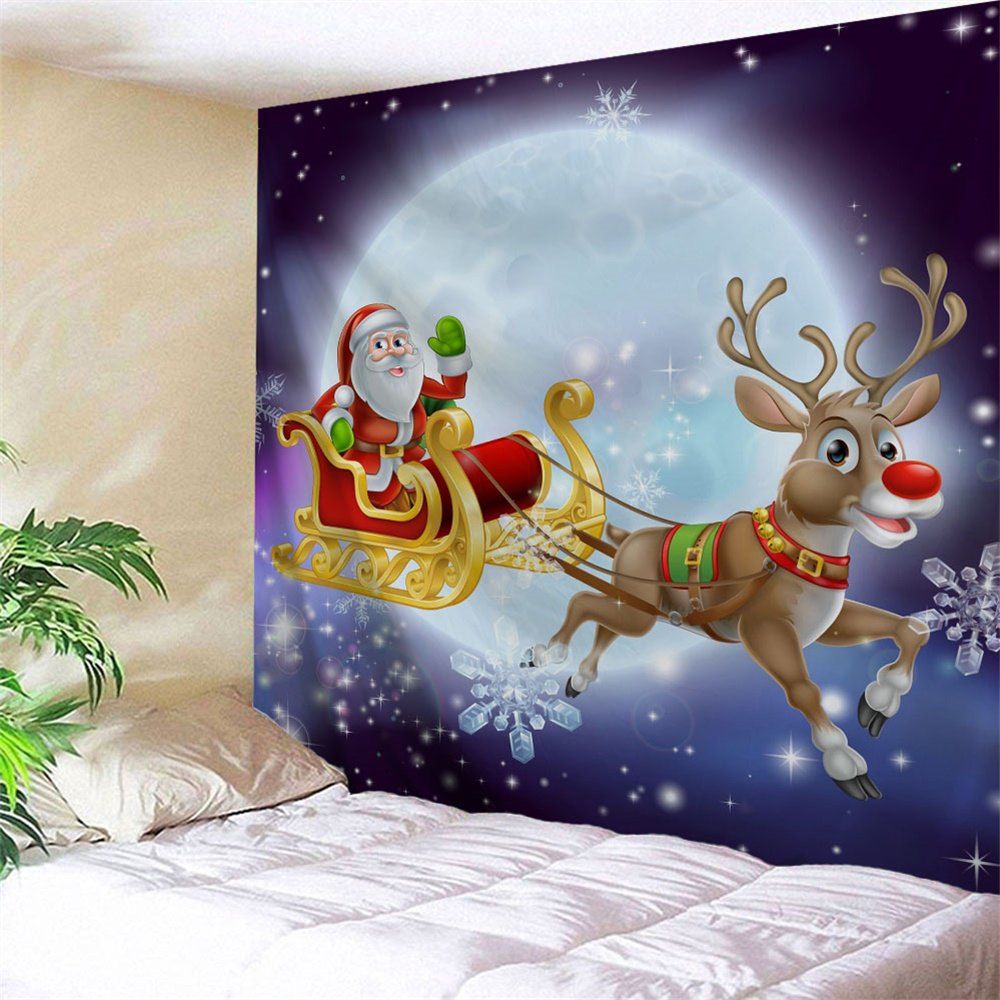 2018 Christmas Sled Moon Night Wall Art Tapestry COLORMIX W INCH L INCH ...