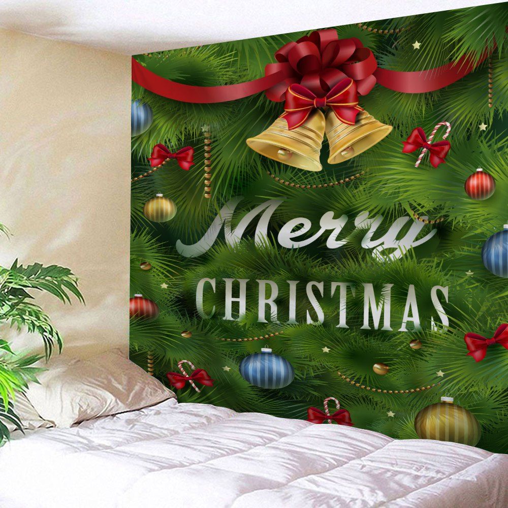 

Christmas Bell Leaf Pattern Wall Tapestry, Green