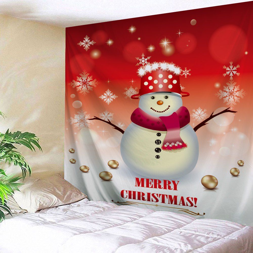 

Wall Decor Christmas Snowman Print Tapestry, Red and white