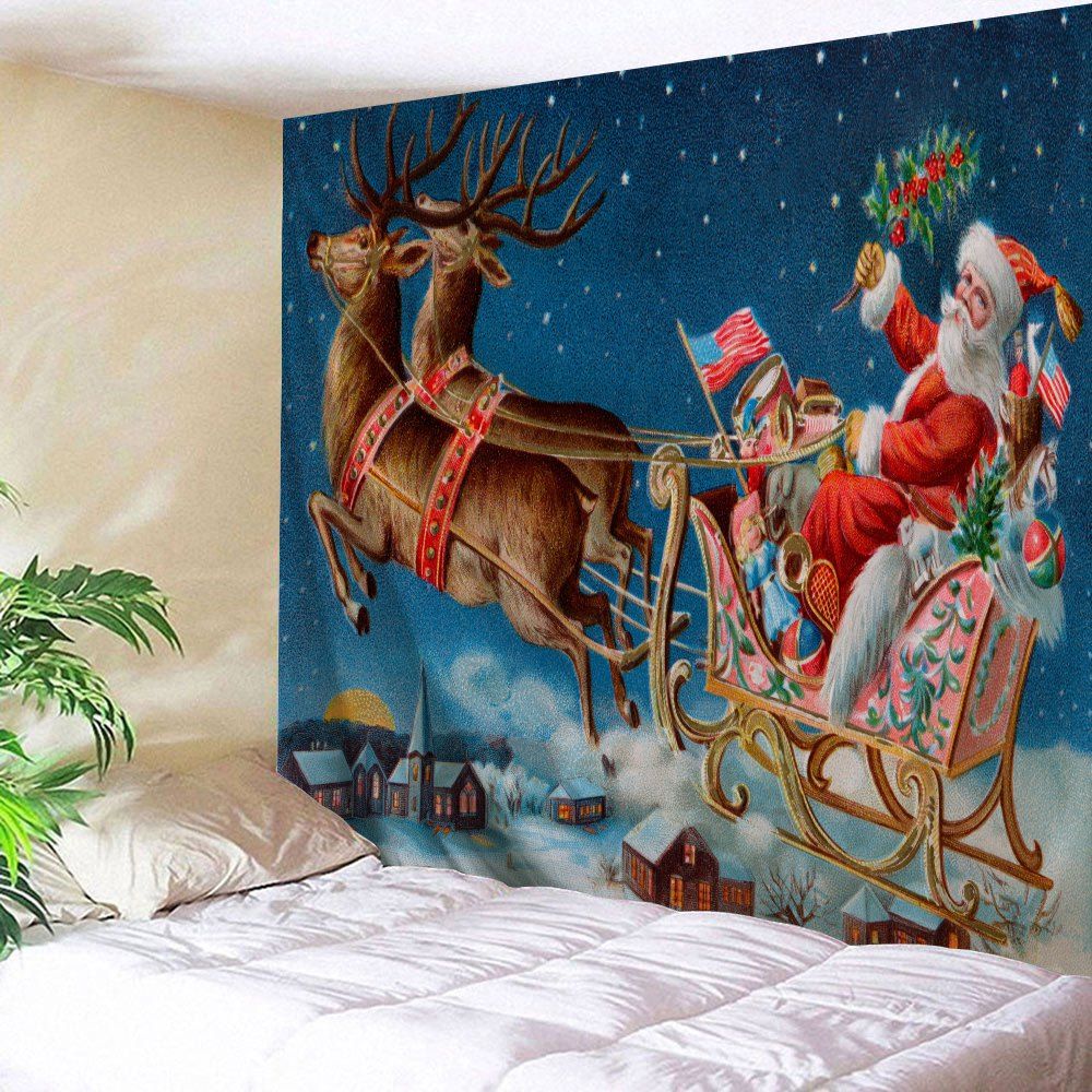 

Santa Sleigh Pattern Christmas Wall Tapestry, Blue