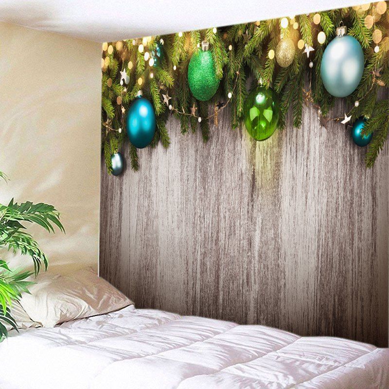 

Christmas Baubles Woodgrain Print Tapestry Wall Hanging Art, Sandy beige