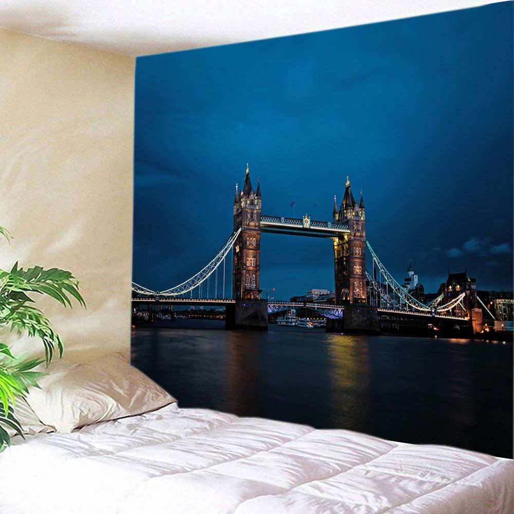 

Tower Bridge Print Tapestry Wall Hanging Art, Deep blue