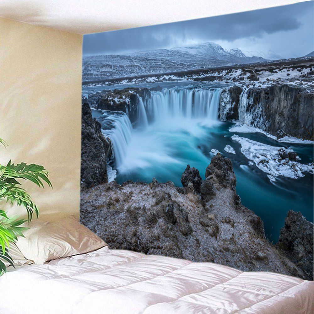 

River Waterfall Print Tapestry Wall Hanging Art, Lake blue
