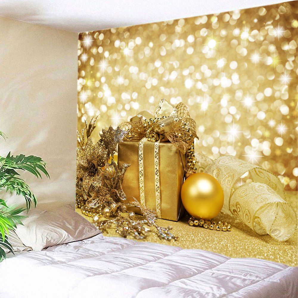 

Christmas Gift Bauble Print Tapestry Wall Hanging Art, Golden