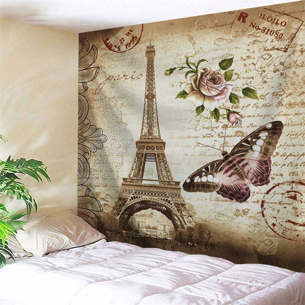 

Butterfly Eiffel Tower Vintage Wall Tapestry, Light brown