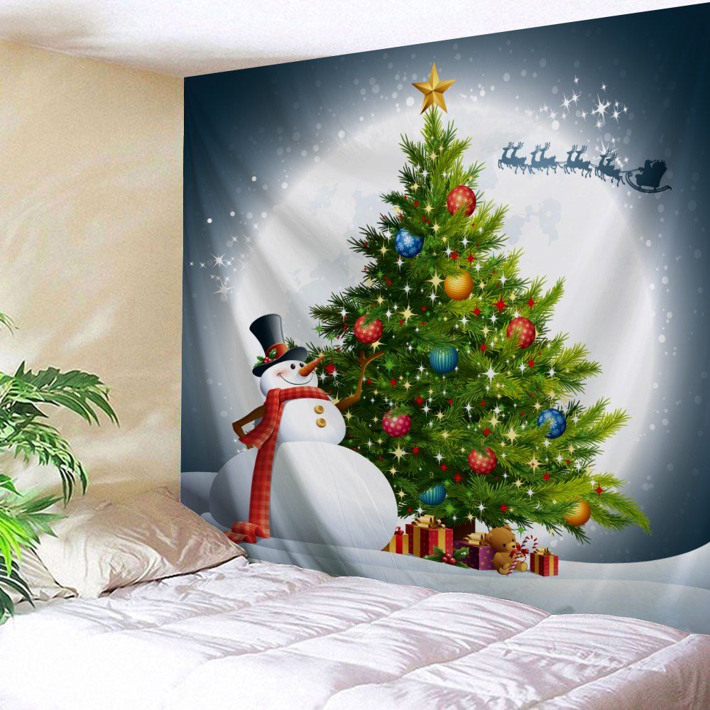 

Snowman Christmas Tree Moon Wall Tapestry, Colormix