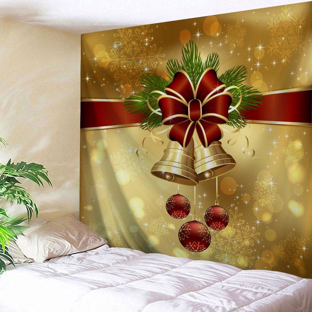 

Christmas Bell Ornaments Printed Wall Tapestry, Golden