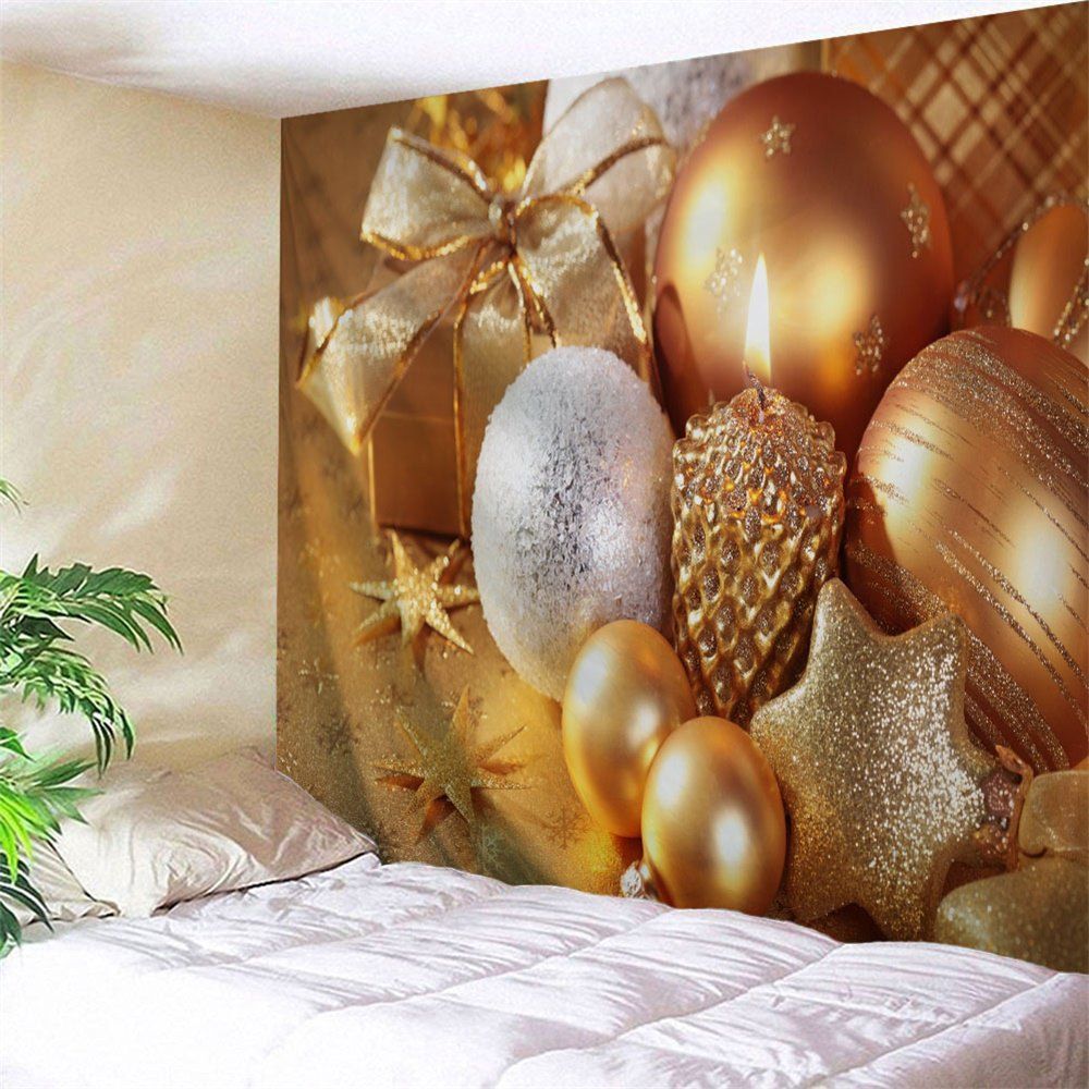 

Christmas Ornaments Candle Wall Decor Tapestry, Golden