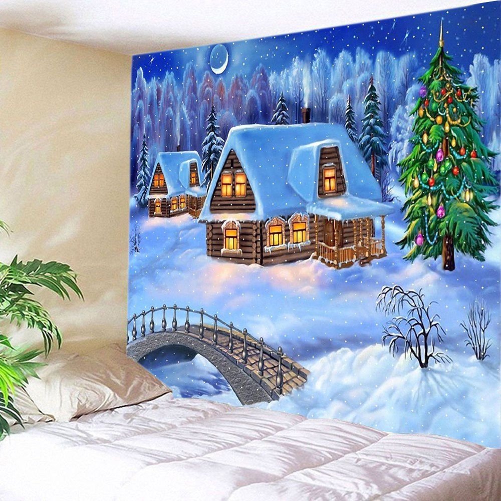

Christmas Snowy Night Print Tapestry Wall Hanging Art, Colormix