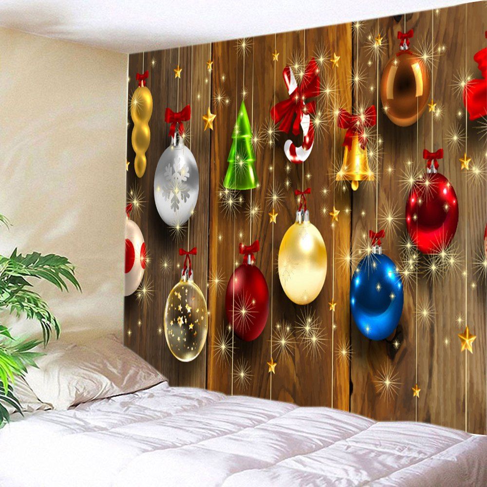 

Woodgrain Christmas Baubles Print Tapestry Wall Hanging Art, Colormix