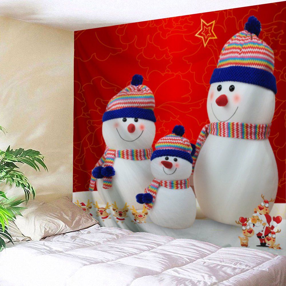 

Christmas Snowman Family Pattern Wall Art Tapestry, Red