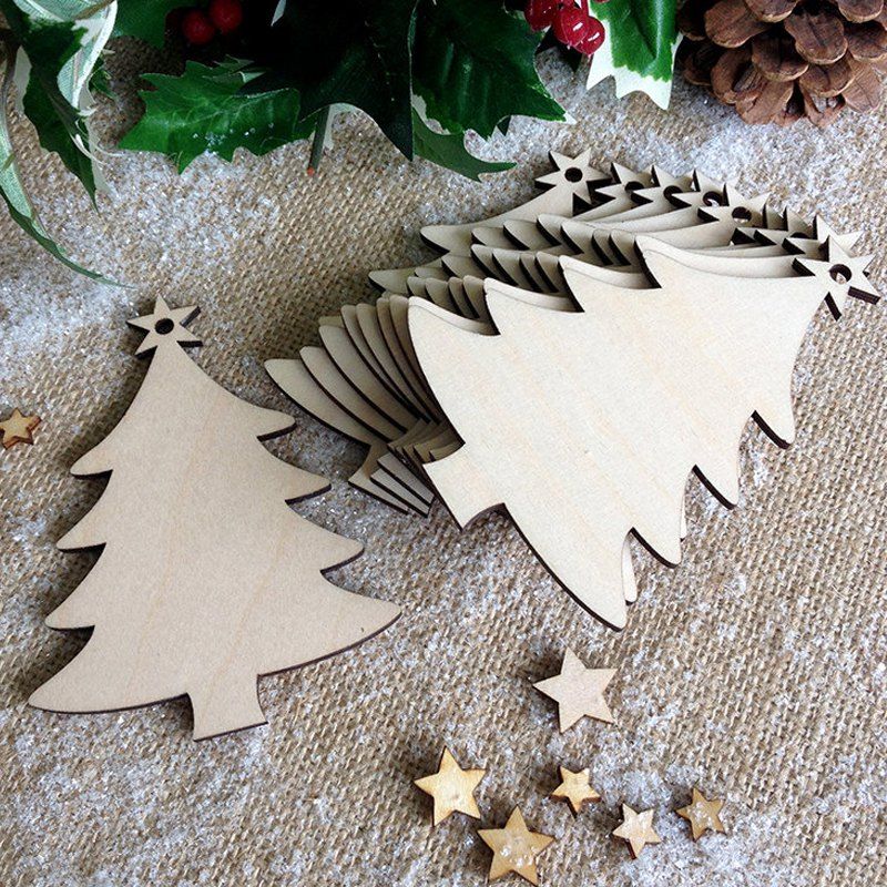 

10 Pcs Wooden Trees Christmas Tree Decorations, Palomino