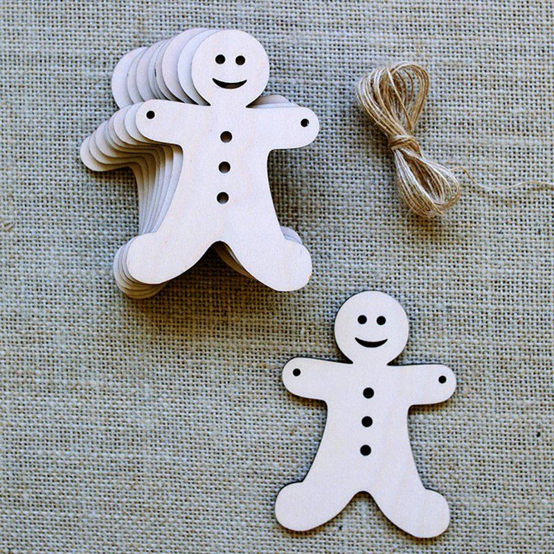 

10 Pcs Wooden Biscuit Man Christmas Tree Decorations, Palomino