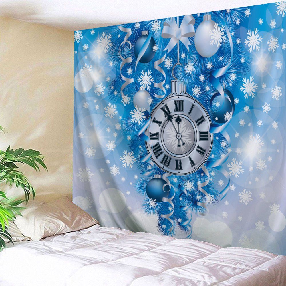 

Christmas Clock Ball Printed Wall Decor Tapestry, Ice blue