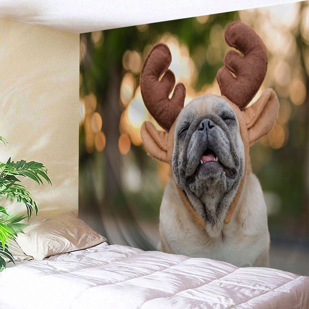

Wall Hanging Christmas Antler Pug Print Tapestry, Colormix