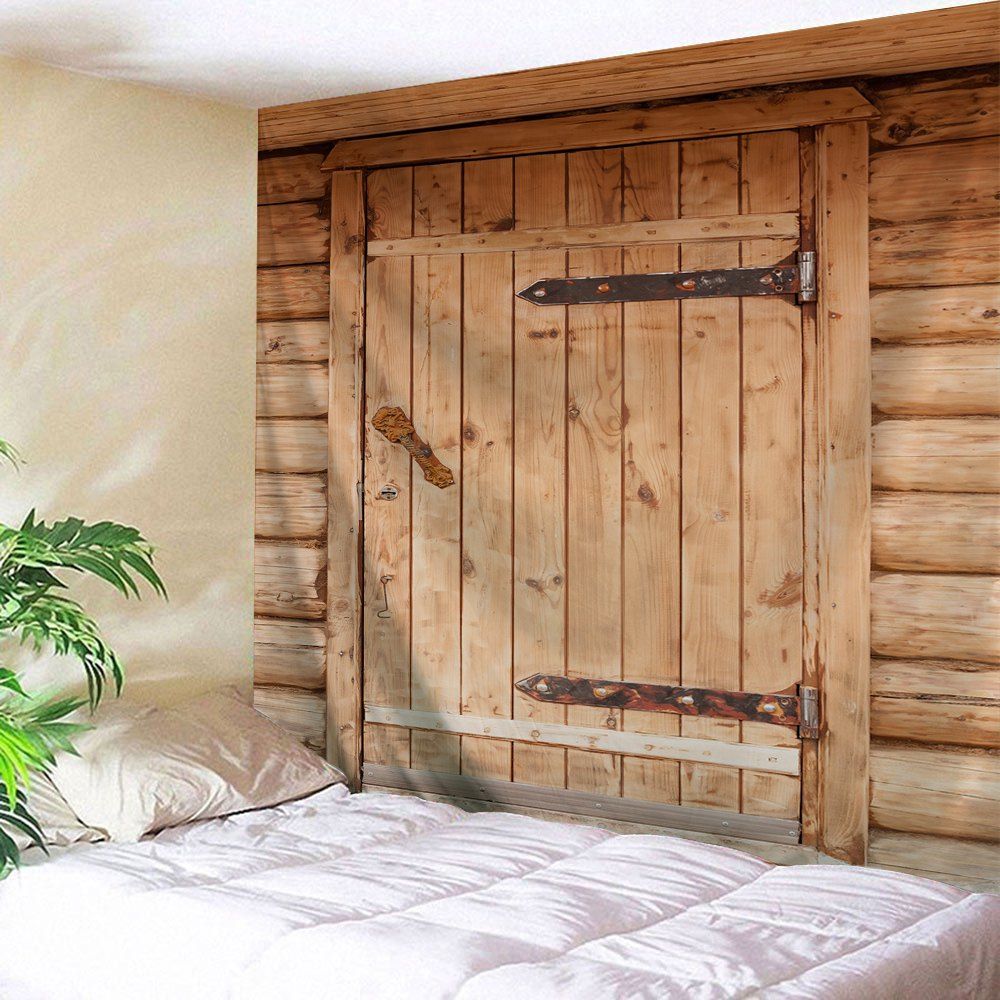 

Wall Hanging Wooden Door Pattern Decorative Tapestry, Wood color