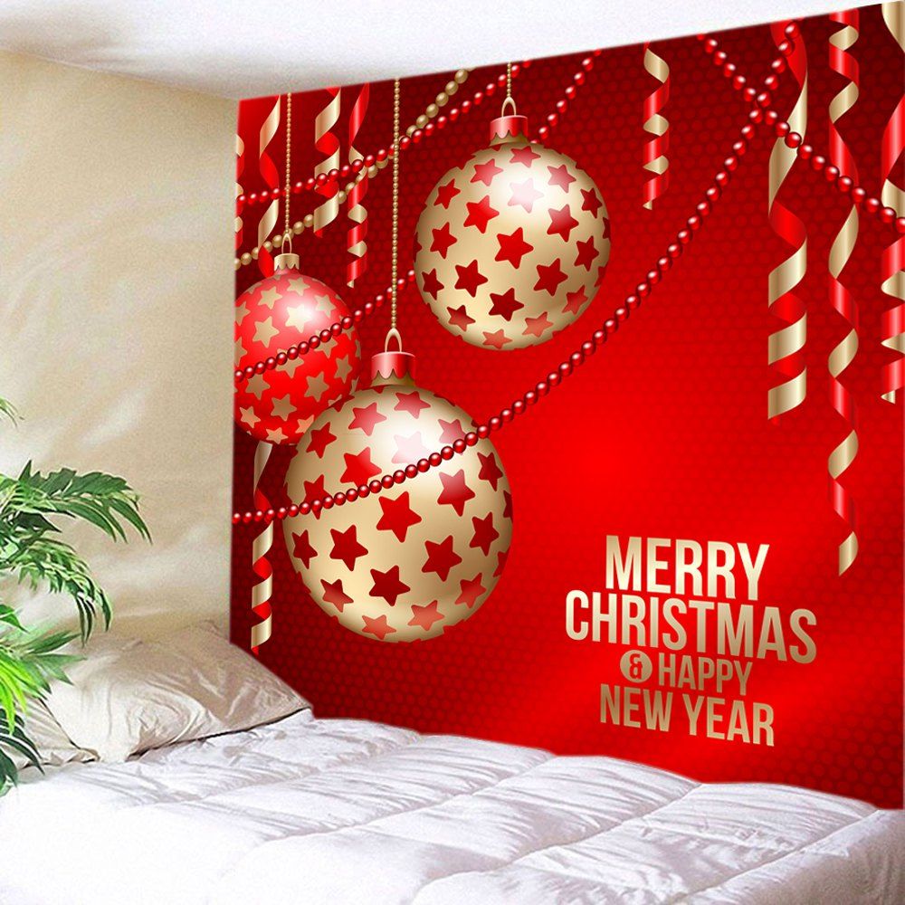 

Christmas Baubles Ribbon Print Tapestry Wall Hanging Art, Red