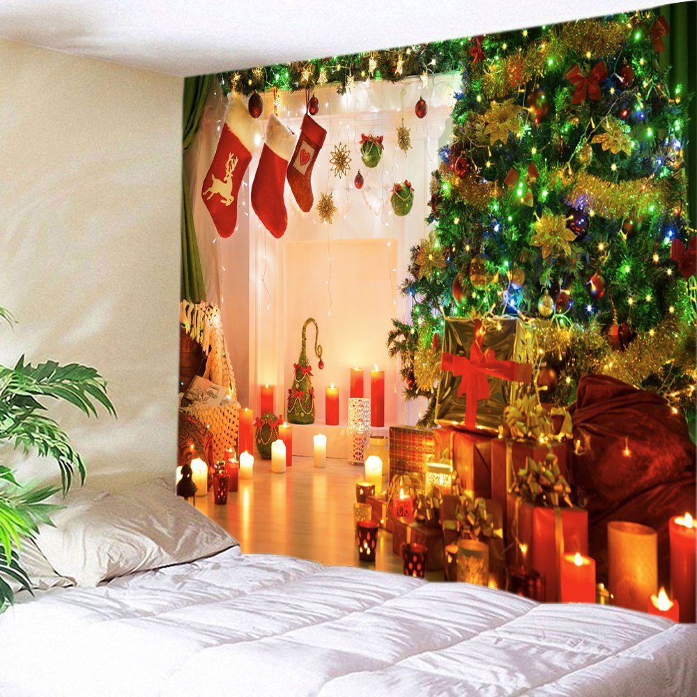 

Christmas Tree Gift Stockings Print Tapestry Wall Hanging Art, Colormix