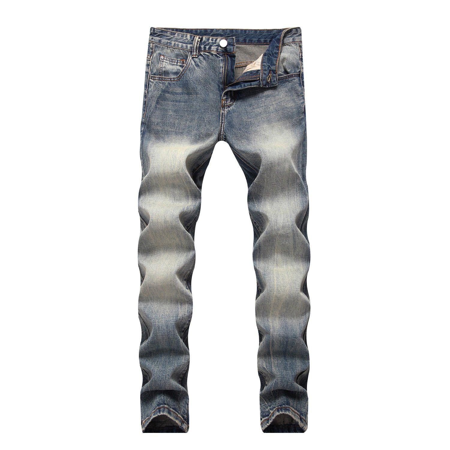 

Straight Leg Mid Rise Faded Jeans, Blue gray