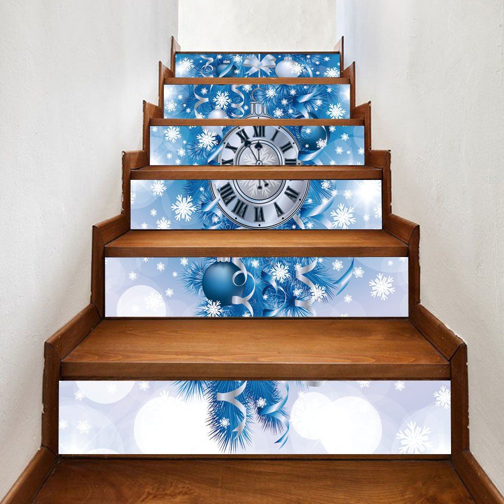

Christmas Clock Baubles Pattern Stair Stickers, Blue